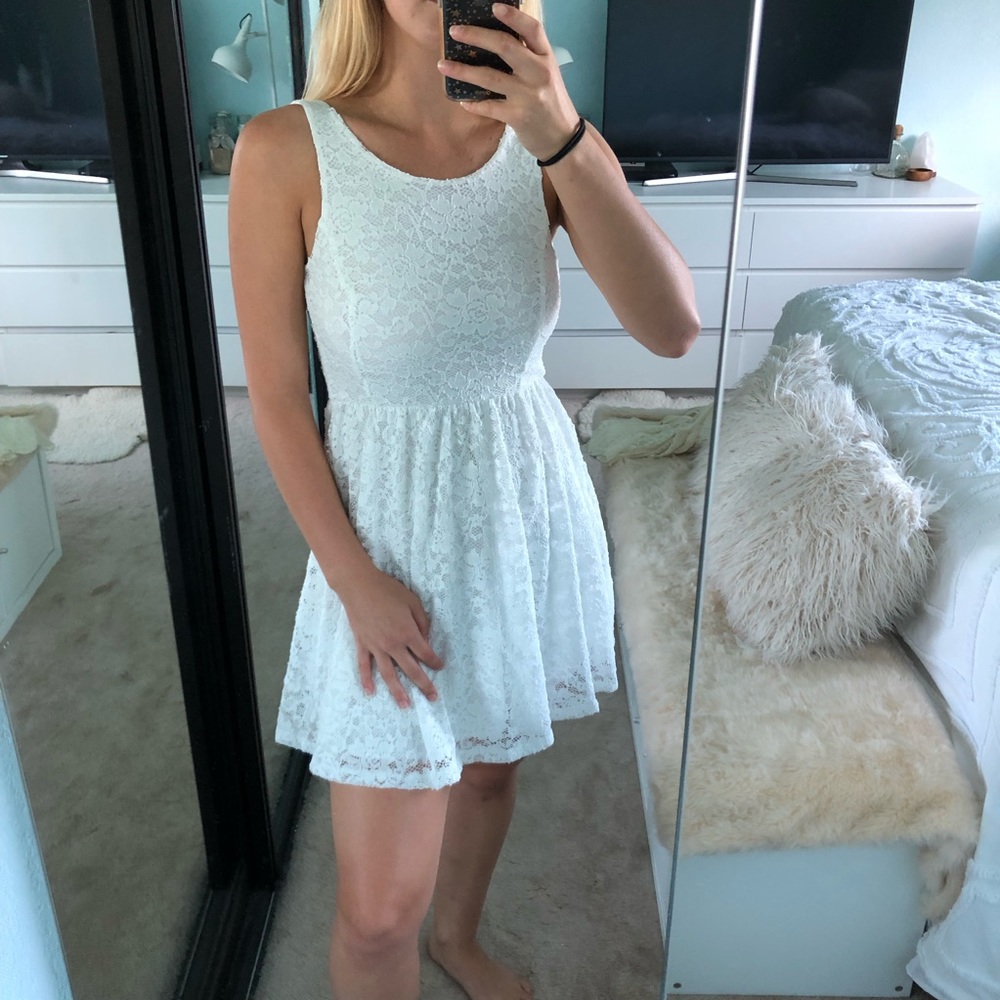 Nordstrom White Lace High Neck Skater Dress Nwot View 5